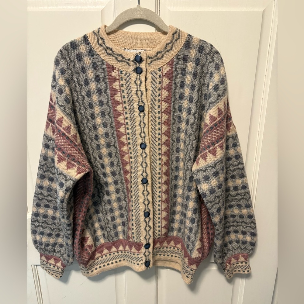 Cotswold Woollen weavers wool cream knit cardigan sweater women size l large xl